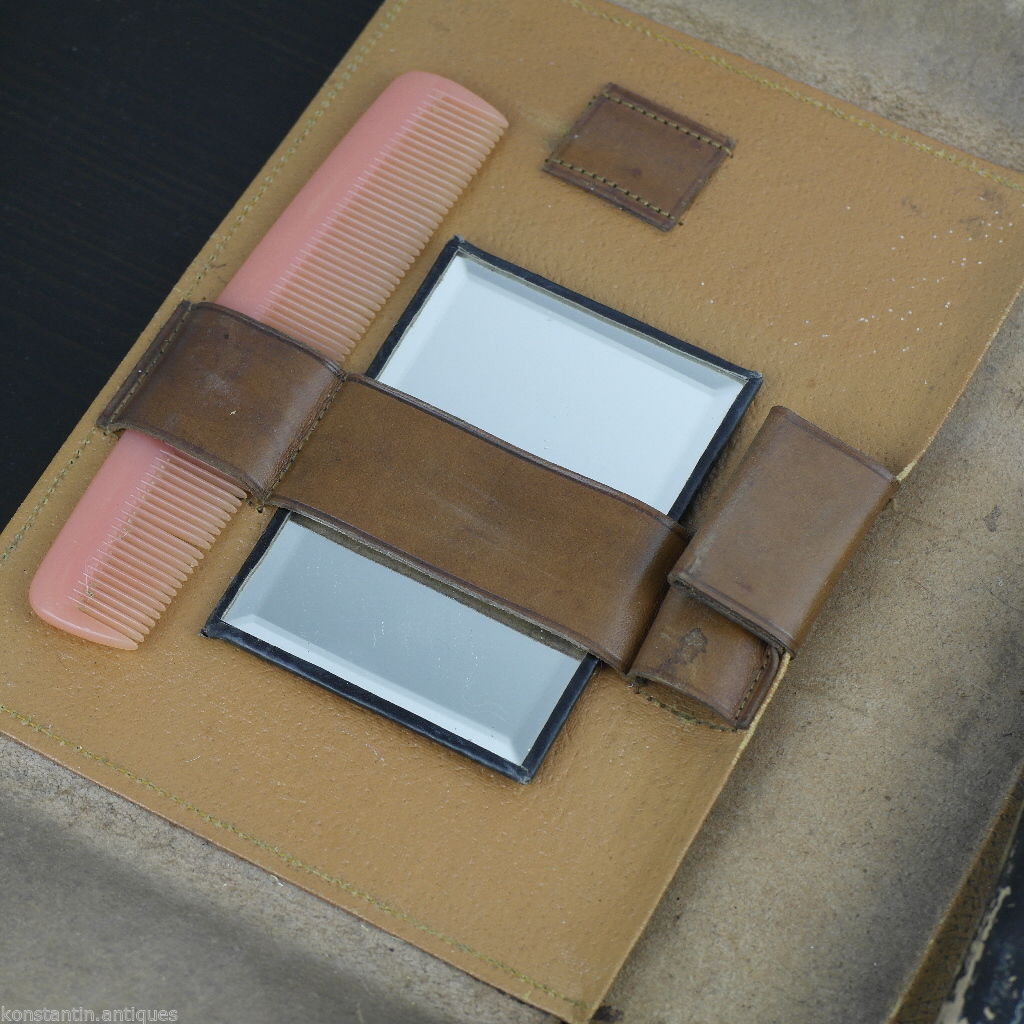 Antique 1911 original leather soldier hygiene case