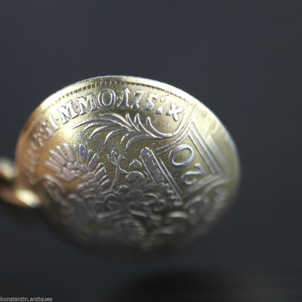 Antiguo 1757 plata maciza chapada en oro 20 cuchara de monedas Kreuzer Theresia Imperio Austriaco 800