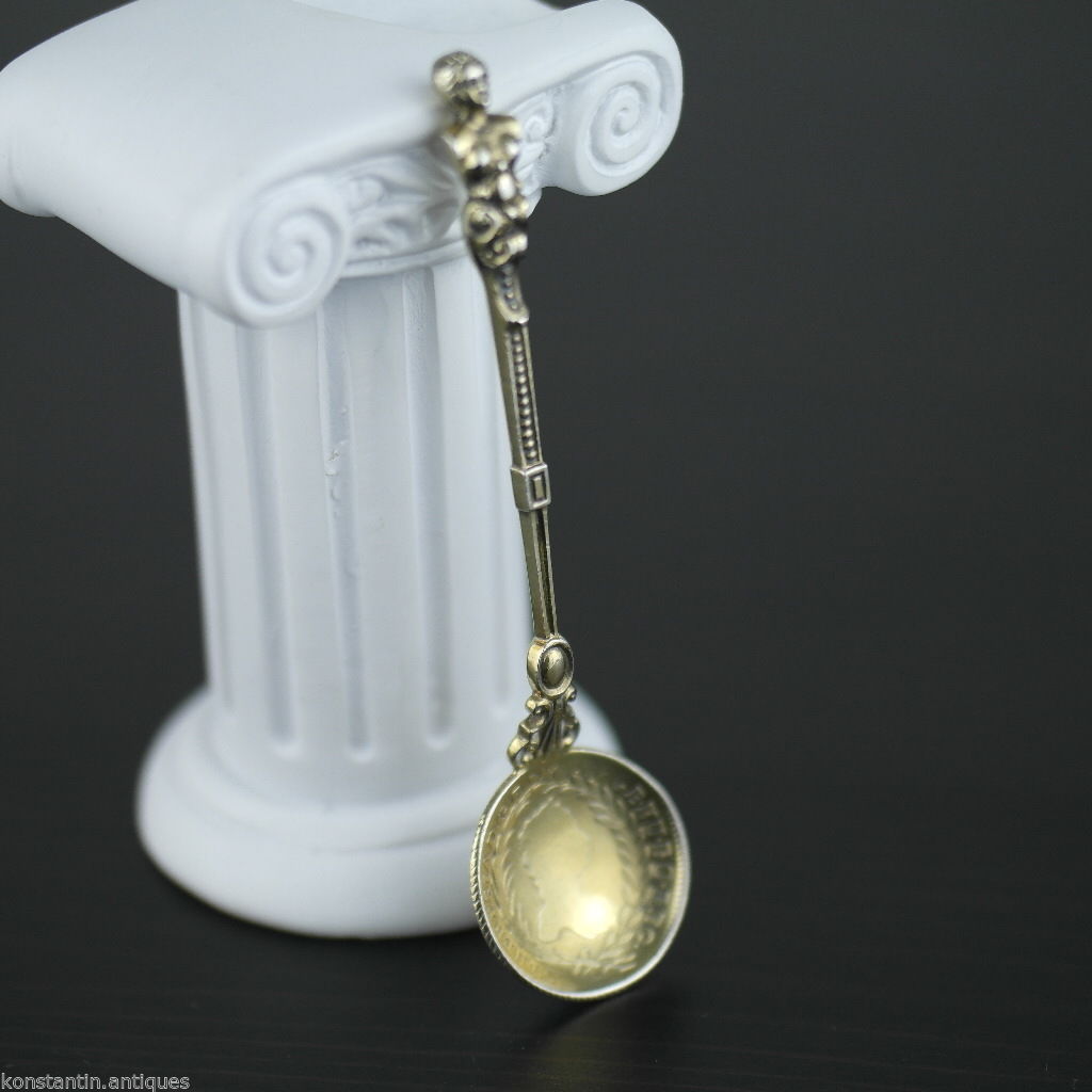 Antiguo 1757 plata maciza chapada en oro 20 cuchara de monedas Kreuzer Theresia Imperio Austriaco 800