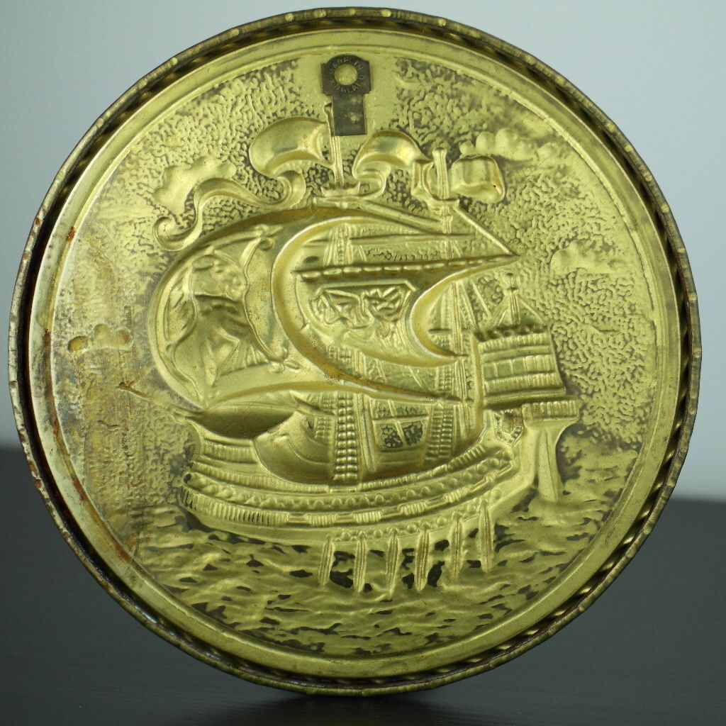 Vintage wall decor brass plate Antique boat portrait heat resistant England