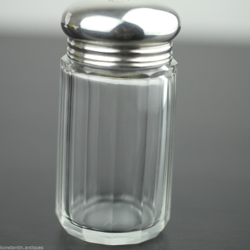 Antigua botella de tocador de vidrio tallado de 1907 con tapa de plata maciza de Londres