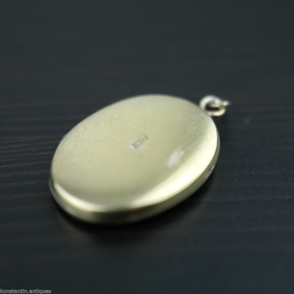 Vintage solid silver Locket pendant citrine gemstone charm gilt Russian В875