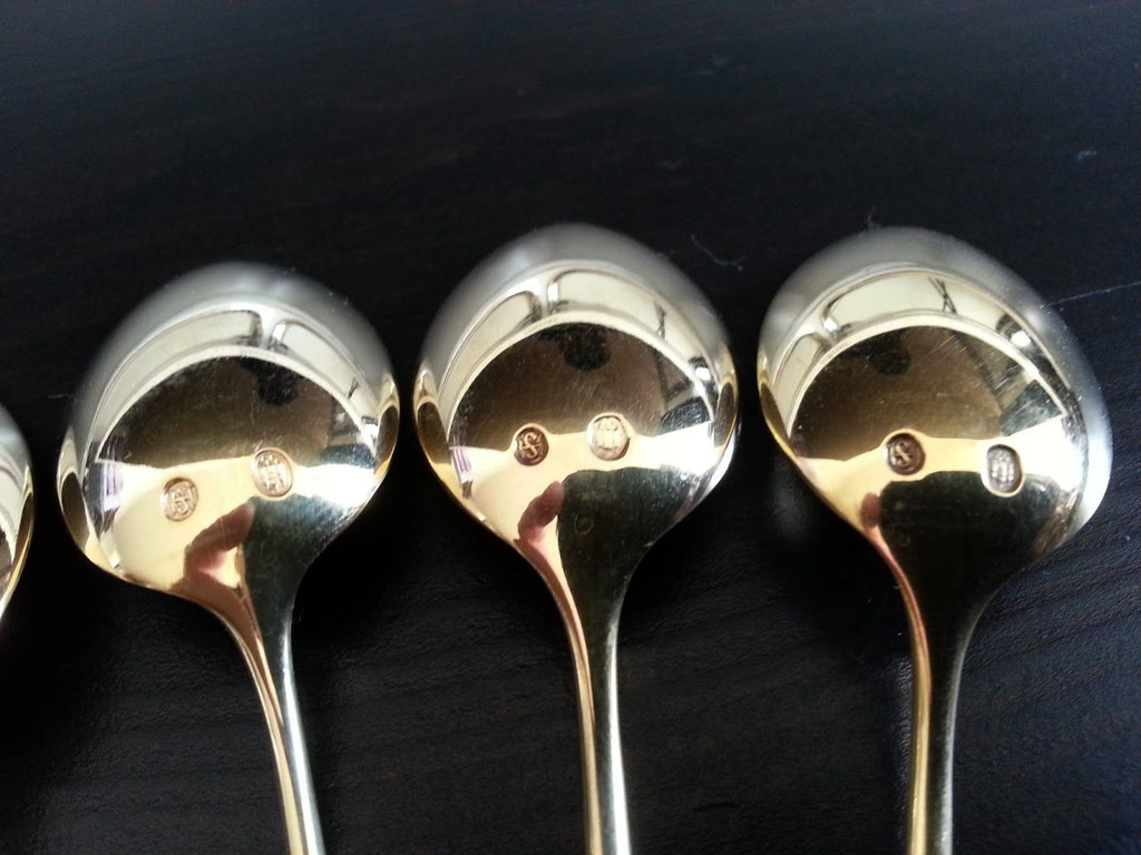Vintage set of six Sterling silver gold plated coffee spoons Denmark 925 S 55