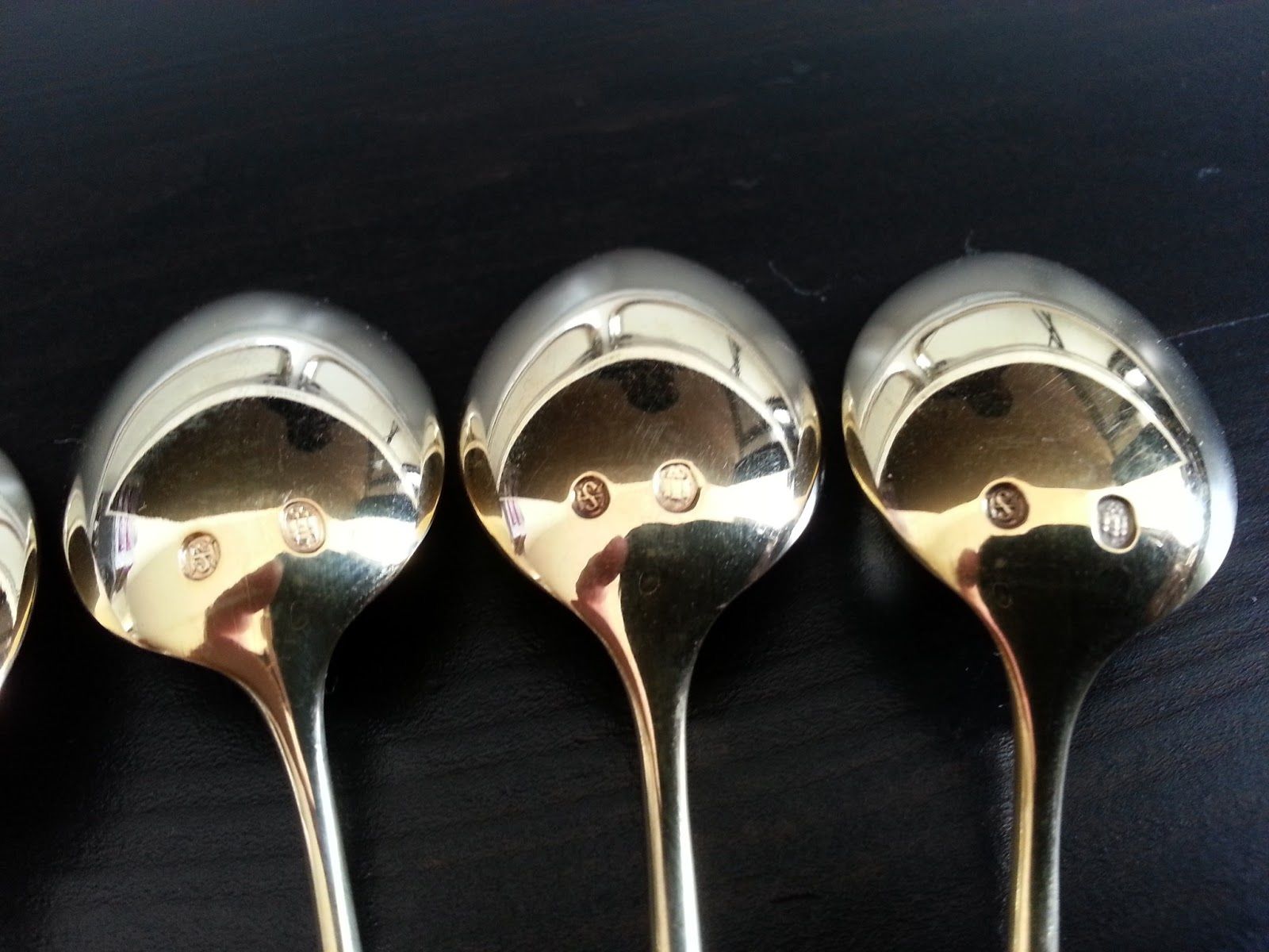 Vintage set of six Sterling silver gold plated coffee spoons Denmark 925 S 55