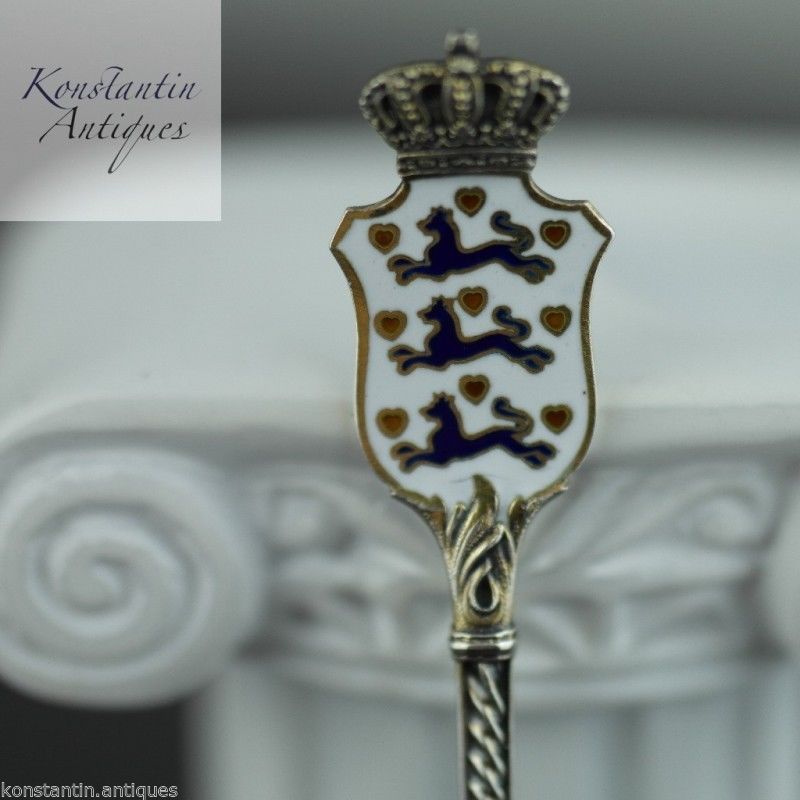 Antique sterling silver enamel spoon Bernhardhertz Norway David Andersen Denmark