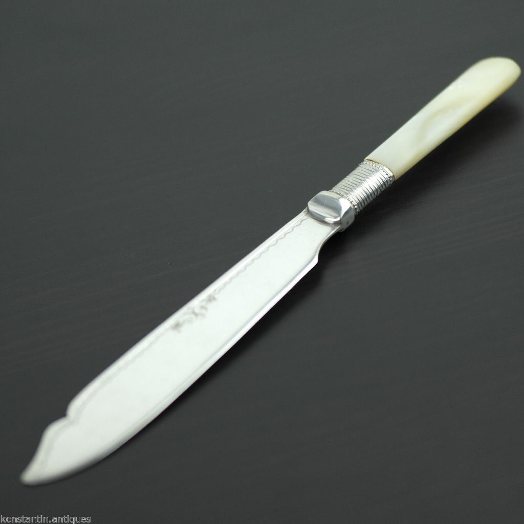 Antique silver plate tale knife mother of pearl Nacre handle British Empire