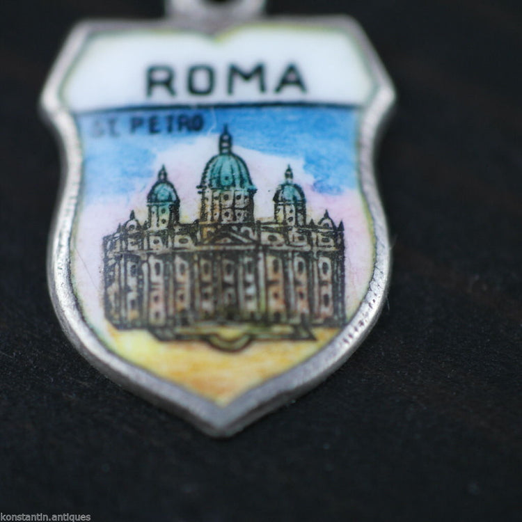 Vintage Roma Emaille 800 REU Silber Charm Anhänger Rom Italien