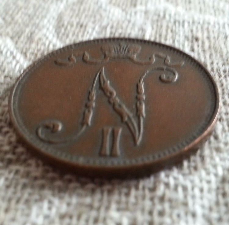 Antique 1905 coin 5 kopeks pennia Emperor Nicolas II of Russian Empire Finland