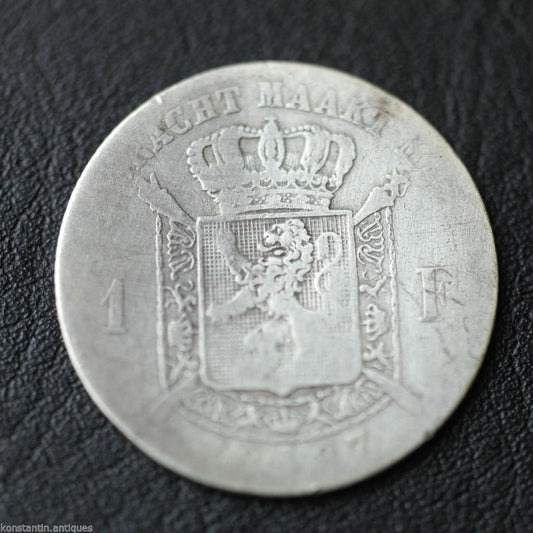 Antigua moneda de plata maciza de 1887 1 franco Leopoldo II Koning Der Belgen Eendracht Maakt Ma