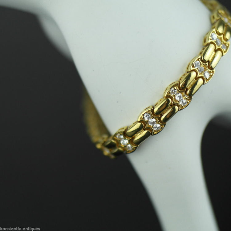 Vintage 18k gold plated sterling silver bracelet chain tennis Cubic Zirconia