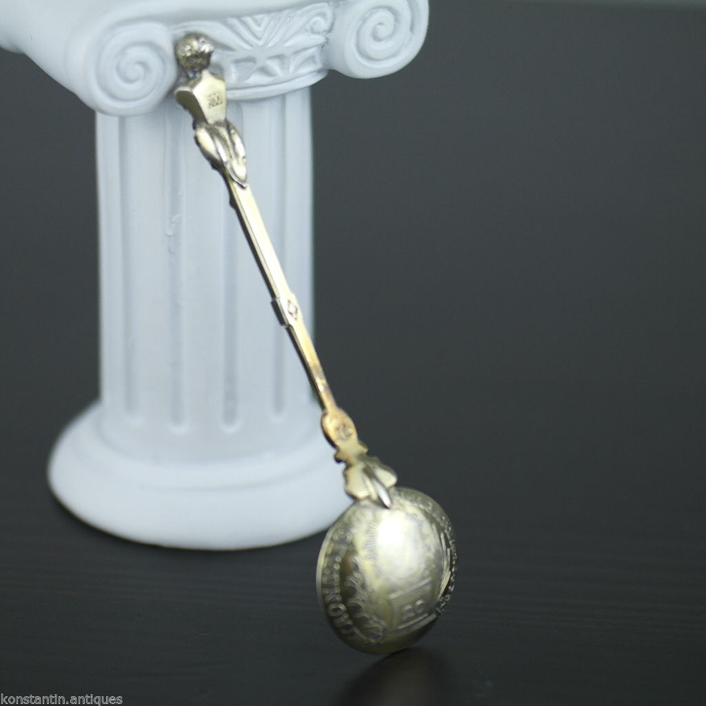 Antiguo 1763 plata dorada 20 Kreuzer moneda cuchara Theresia Imperio Austriaco 800