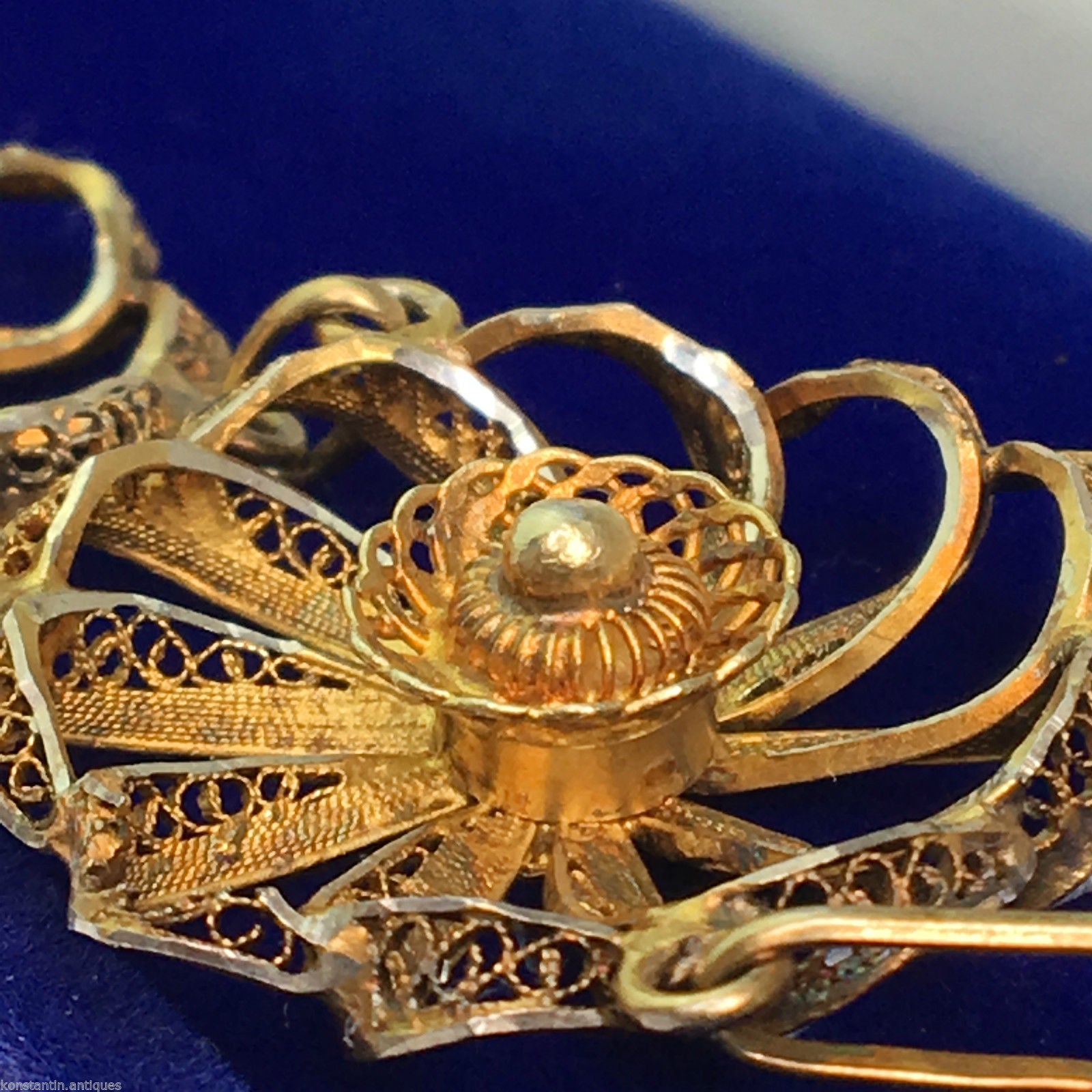 Pulsera vintage de filigrana portuguesa chapada en oro de plata maciza