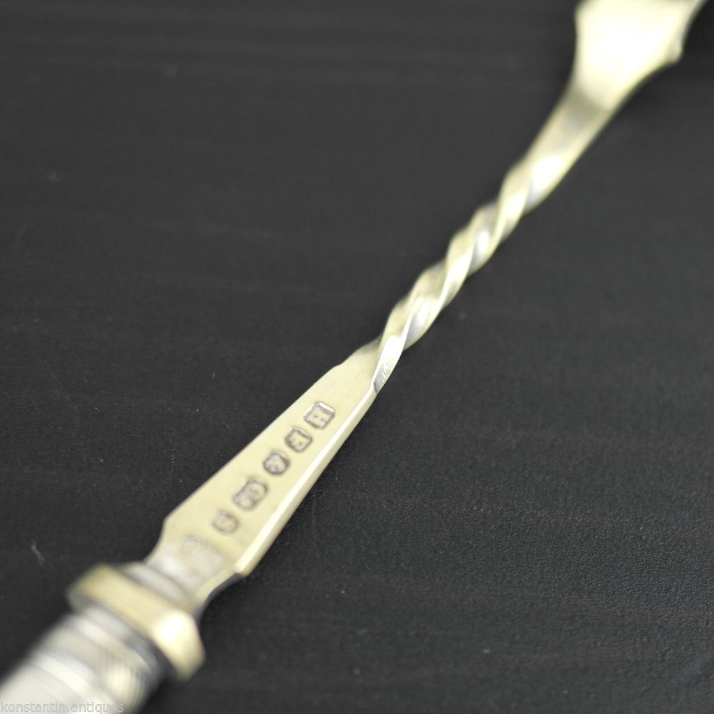 Antique table fork with mother of pearl handle Sheffield silver plate Diablo