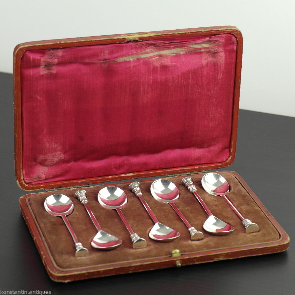 Antique 1916 set solid silver spoons for crushing sugar from Thomas Bradbury