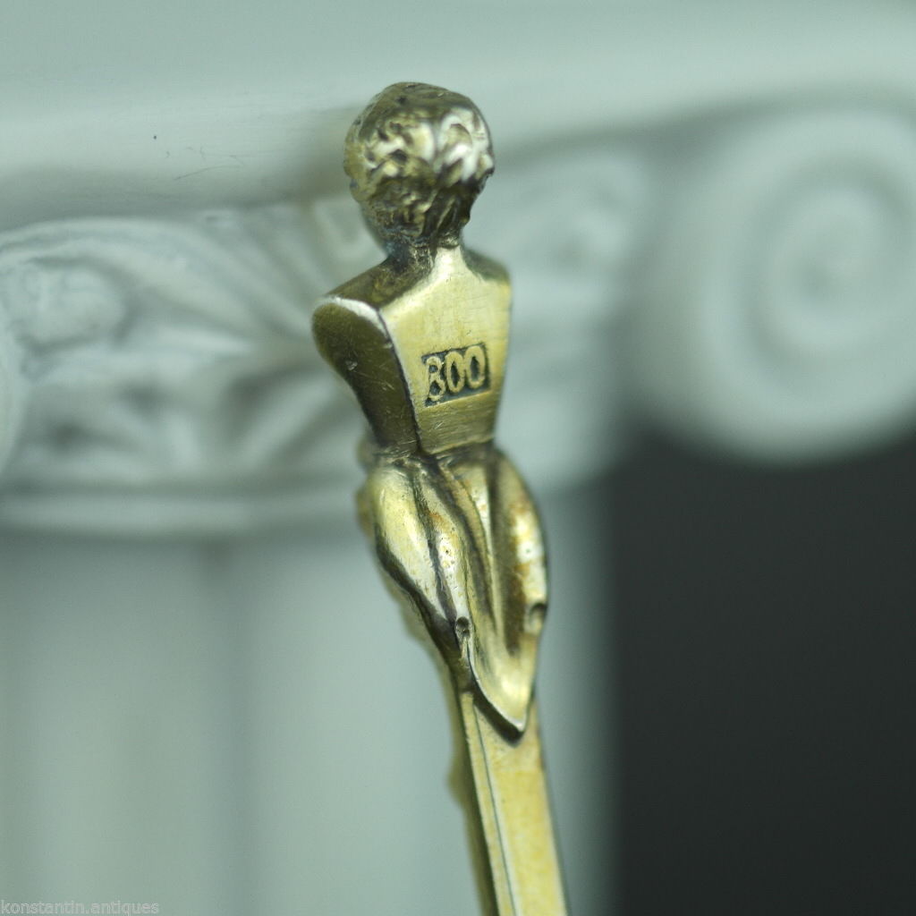 Antique 1765 gild silver 20 Kreuzer coin spoon Franc Austrian Empire 800 German