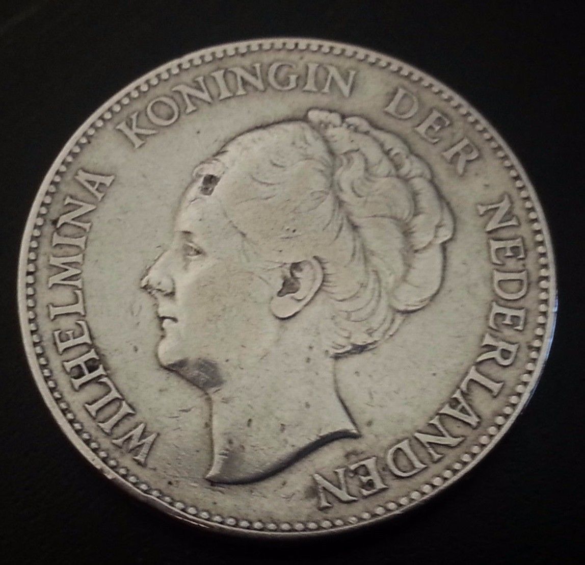 Vintage 1931 silver coin 1 gulden Queen Wilhelmina of the Netherlands 20thC