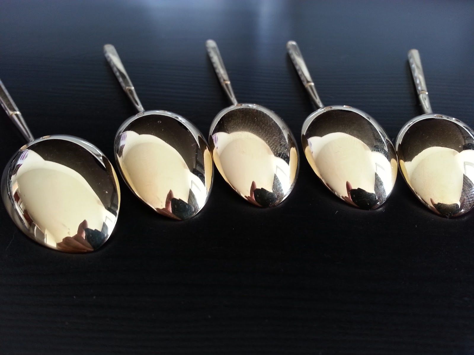 Juego vintage de seis cucharas de café y té doradas de plata maciza Dinamarca Sterling 925 S 55