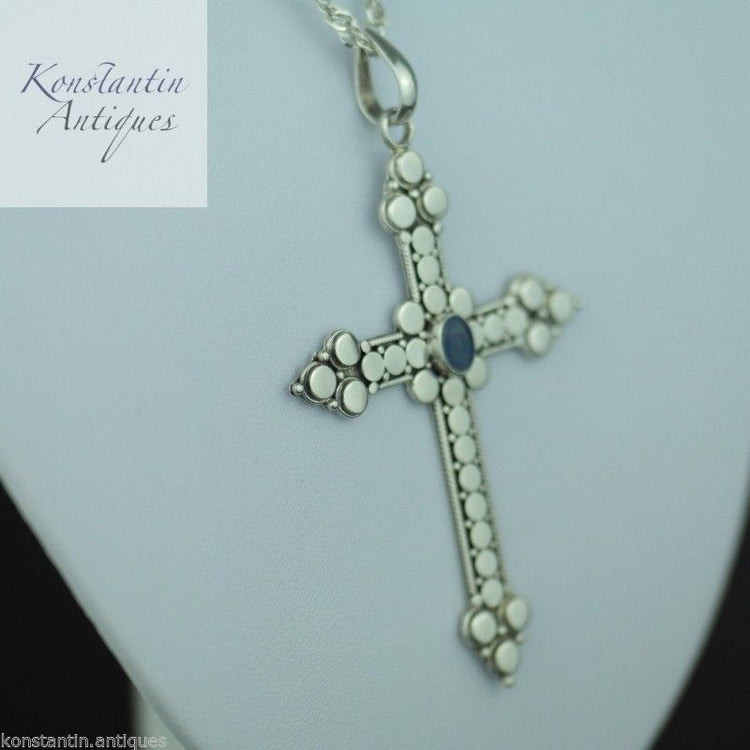 Vintage sterling silver cross with Opal stone on the chain 925 Suarti Indonesia