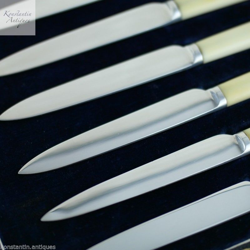 Antique 1923 Sheffield solid silver set of six dessert knives