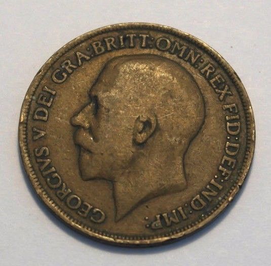 Antique 1919 one penny coin George V British Empire
