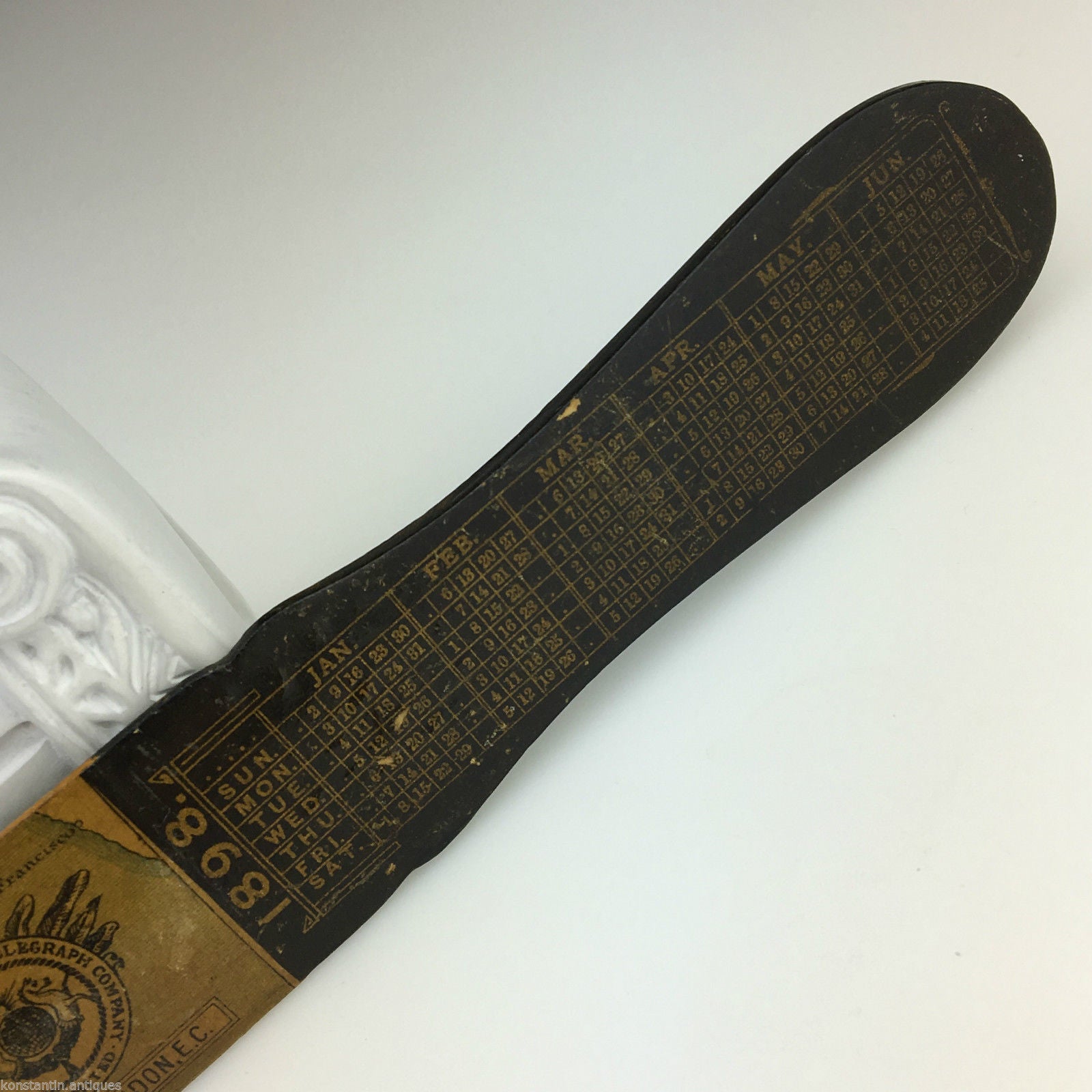 Antiker Seitenwender/Brieföffner aus Holz von 1898 mit Karte The Eastern Telegraph Com