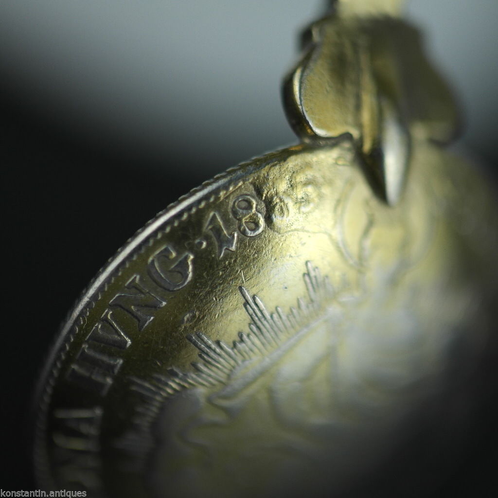 Antique 1835 gold plated solid silver 20 Kreuzer coin spoon Francis II Holy Roman Emperor 800 German