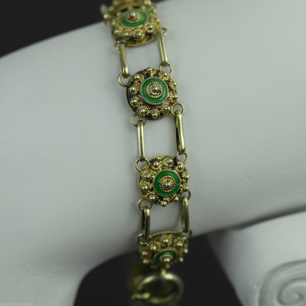 Antikes vergoldetes Guilloche-Emaille-Armband aus massivem Silber aus dem 20. Jh. Proto 833 