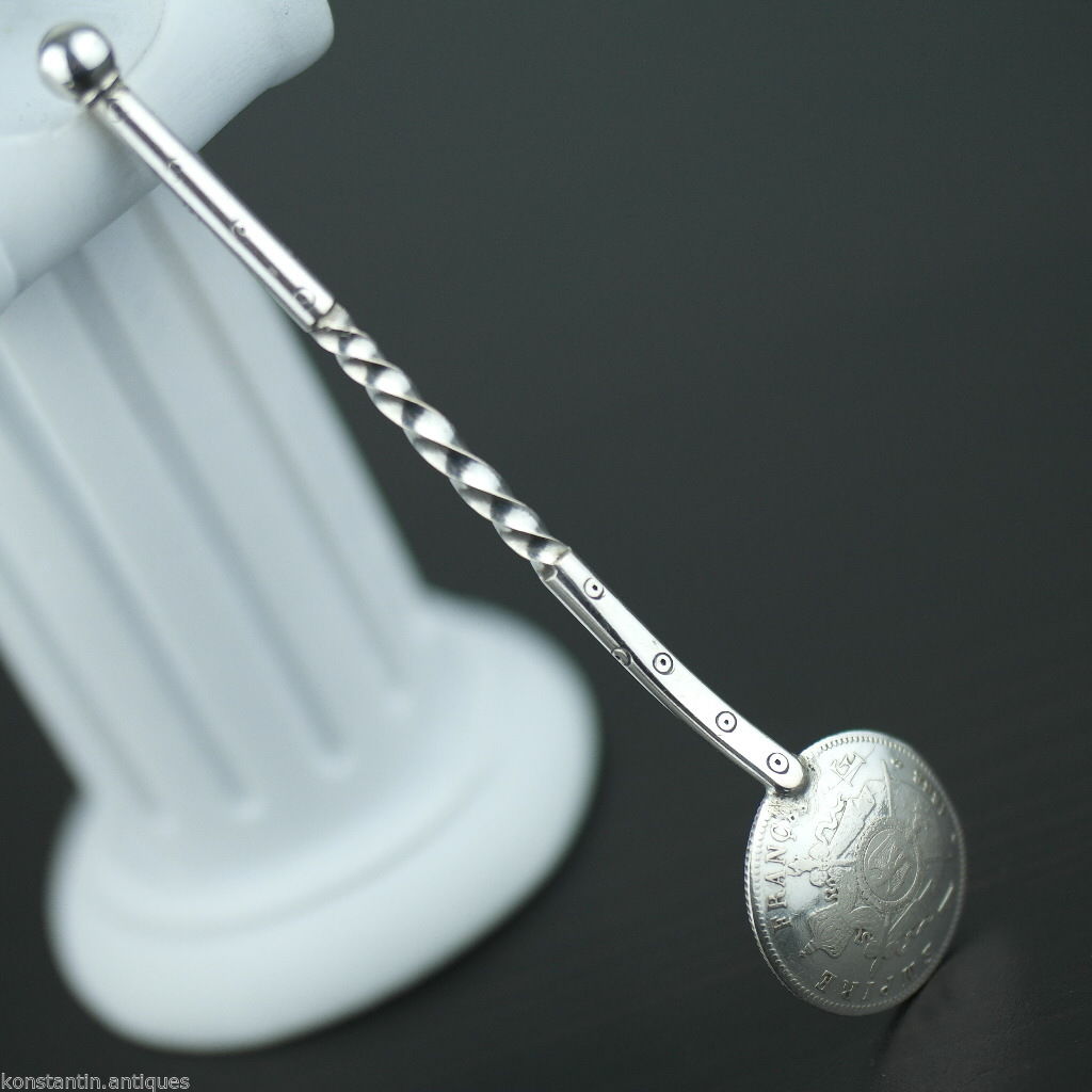Antique 1868 solid silver coin spoon French Empire Napoleon III 1 Franc
