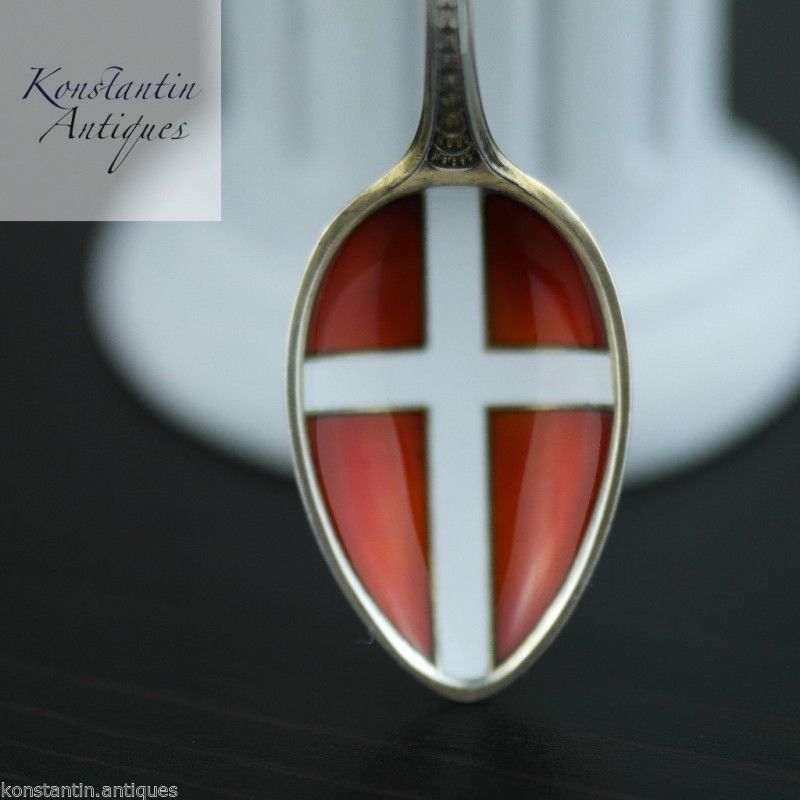 Antique sterling silver enamel spoon Bernhardhertz Norway David Andersen Denmark