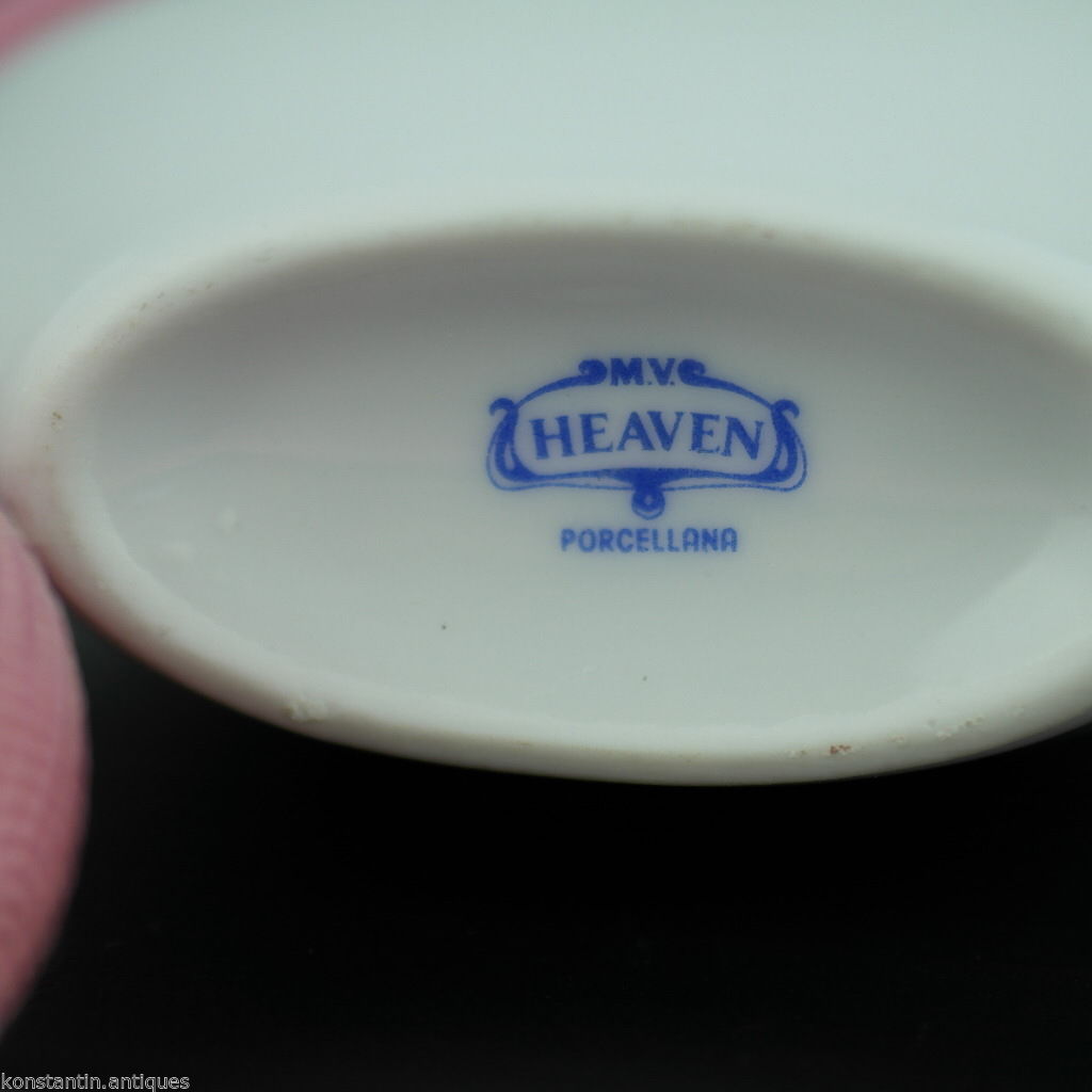 Vintage-Porzellan-Parfümzerstäuber mit vergoldeten Beschlägen, rosa Kordel HEAVEN