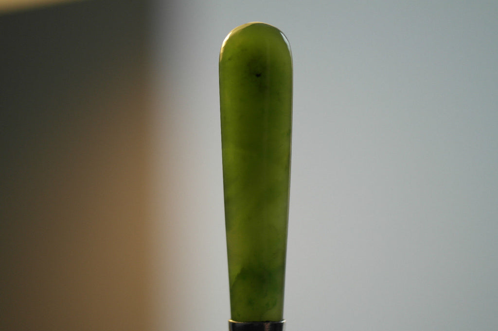 Antique 1924 solid silver nephrite stone handle fork British jade