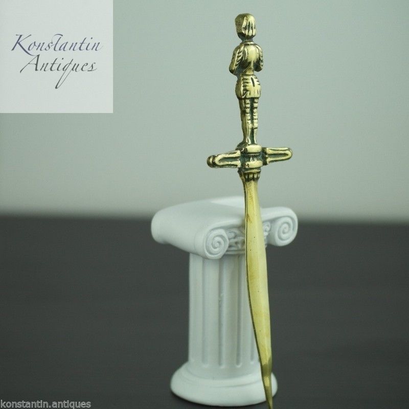 Vintage solid brass letter opener Knight with sword on the top
