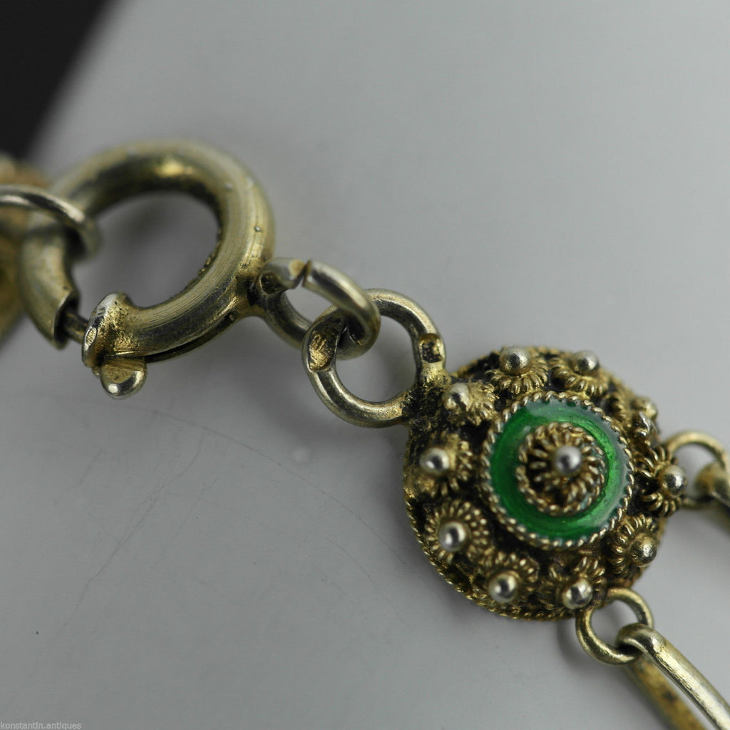 Antikes vergoldetes Guilloche-Emaille-Armband aus massivem Silber aus dem 20. Jh. Proto 833 