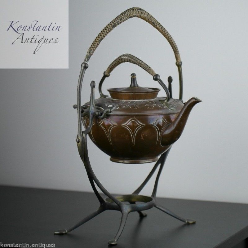 Art Nouveau WMF Copper Tea Coffee Spirit Kettle on Pewter stand Antique