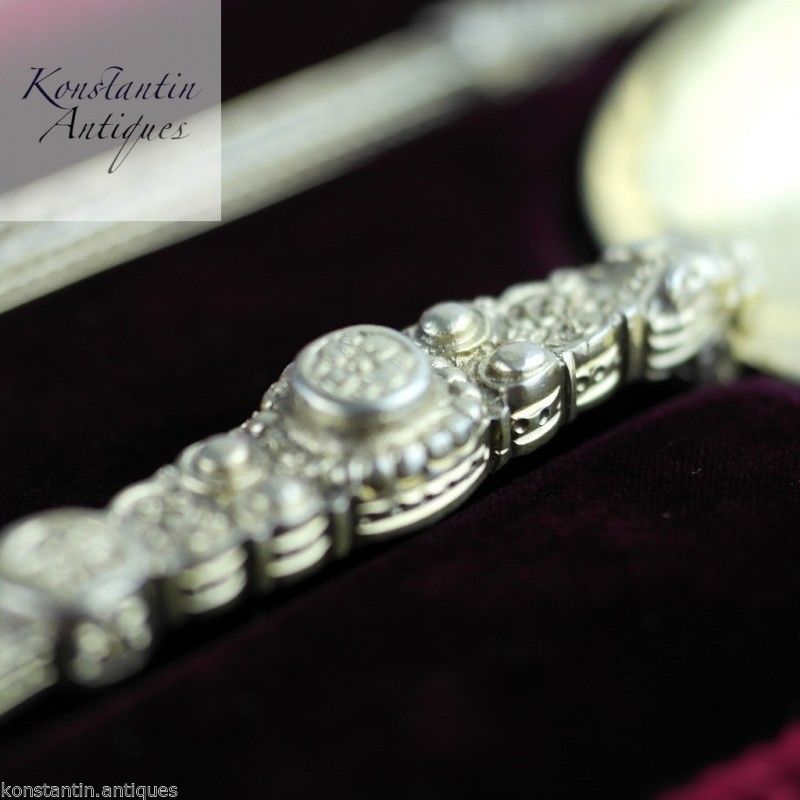 Antike Salblöffel aus vergoldetem Sterlingsilber aus dem Jahr 1905, verpackt in einer Londoner James Wakely & Frank Clarke Wheeler Box