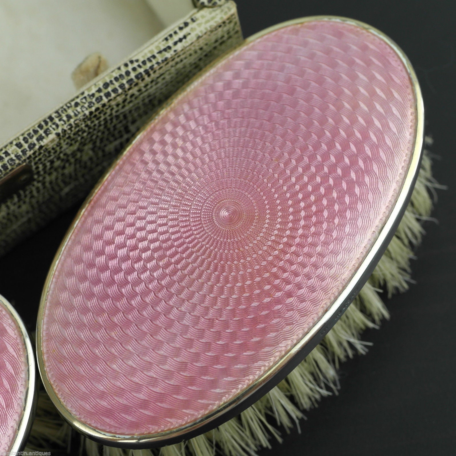 Antique 1927 sterling silver guilloche enamel brushes Birmingham Art Deco