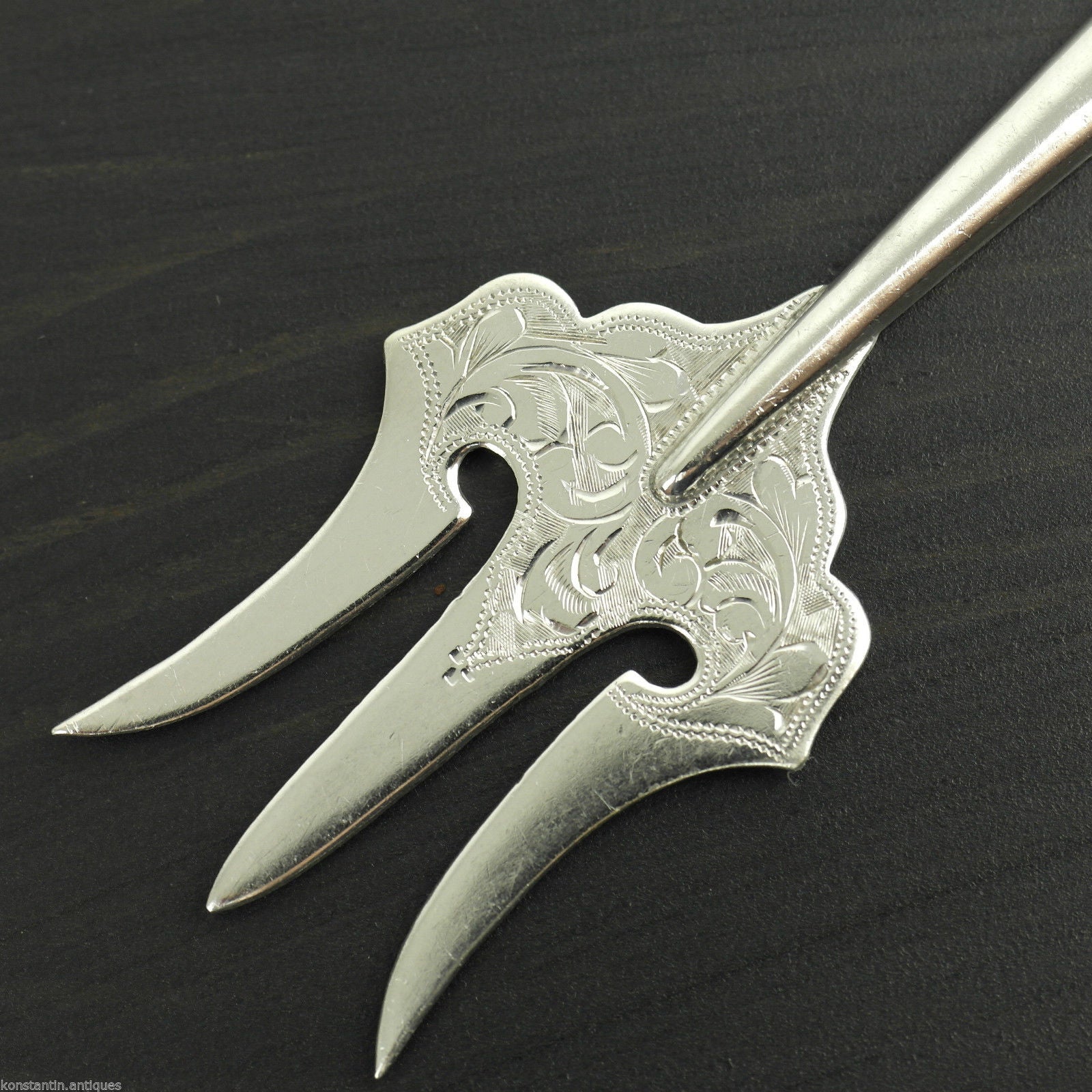 Antike Gabel aus Sterlingsilber von 1912 und grüner Jade-Nephrit-Griff Birmingham