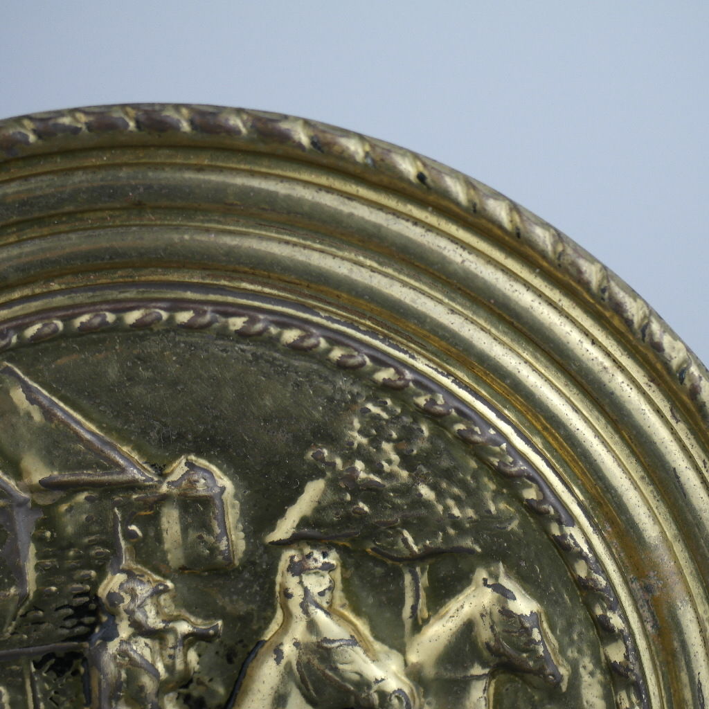 Vintage wall decor brass plate Antique Hunting scene portrait heat resistant