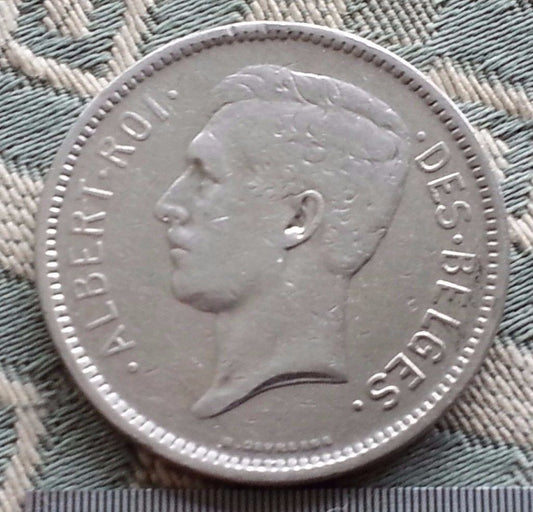 Vintage 1930 moneda 1 Belga / 5 Francos ALBERT ROI DES BELGES Bélgica gran regalo