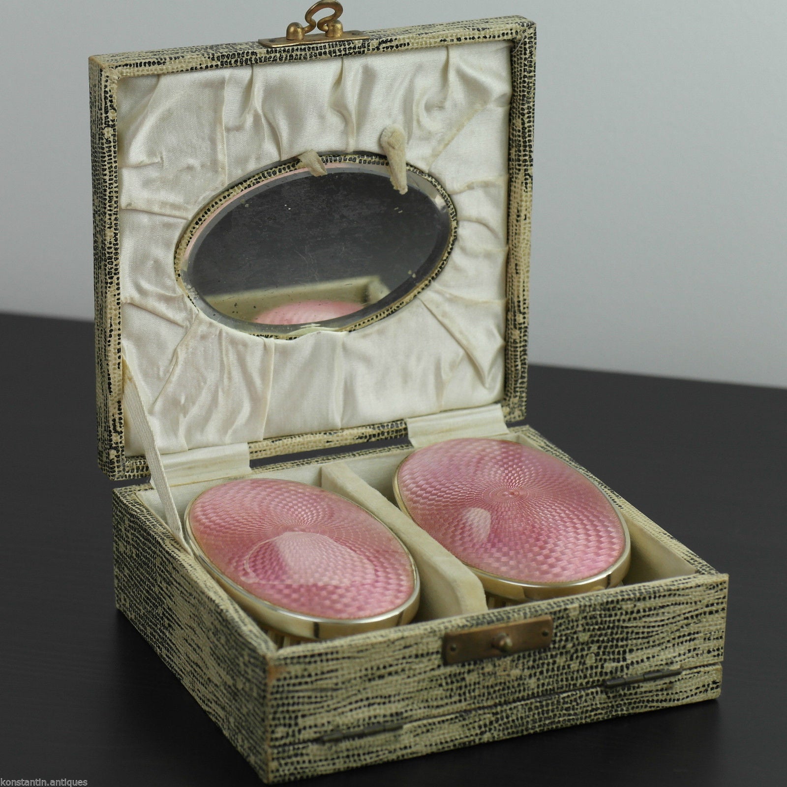 Antique 1927 sterling silver guilloche enamel brushes Birmingham Art Deco