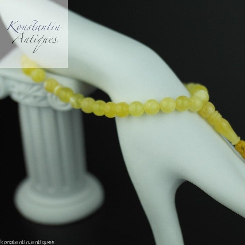 Cuentas auténticas de ámbar báltico, Rosario islámico Tasbih de 9mm, yema de huevo blanca