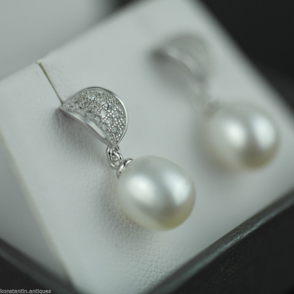 Stylish sterling silver cultured pearls earrings CZ Lucoral 925