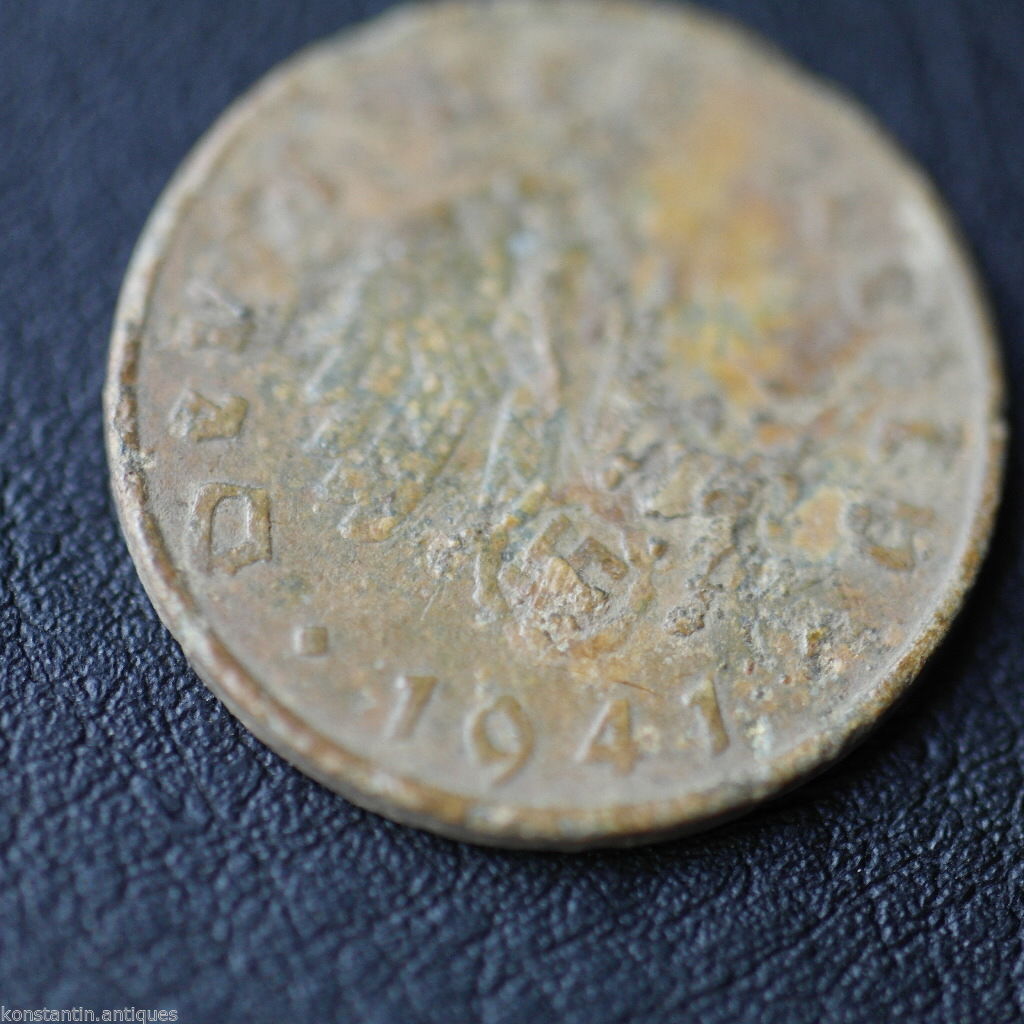 Antique 1941 coin 10 Reichspfennig Fuhrer Adolf Hitler of Germany 20thC Berlin