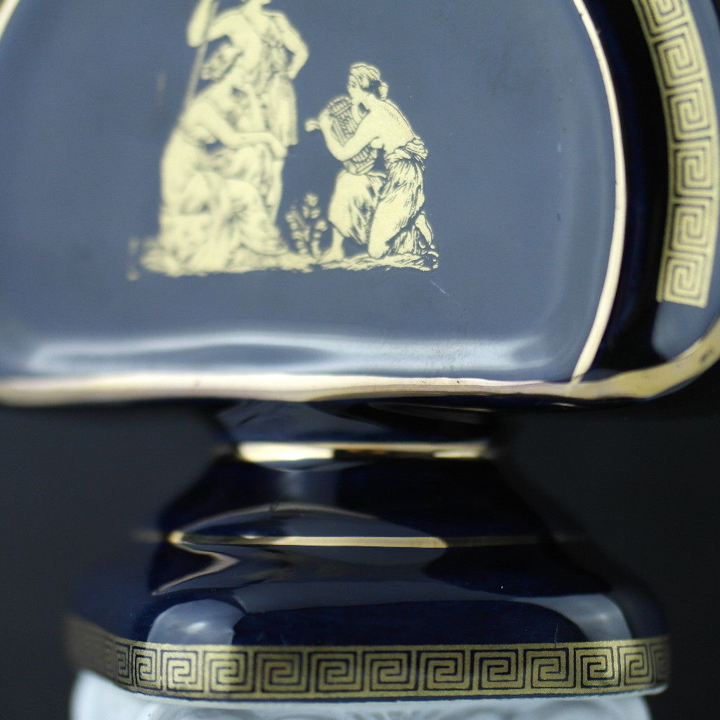 Vintage handmade Greek Royal Blue 24ct Gold plated pottery napkin holder made by Fakiolas, Greece