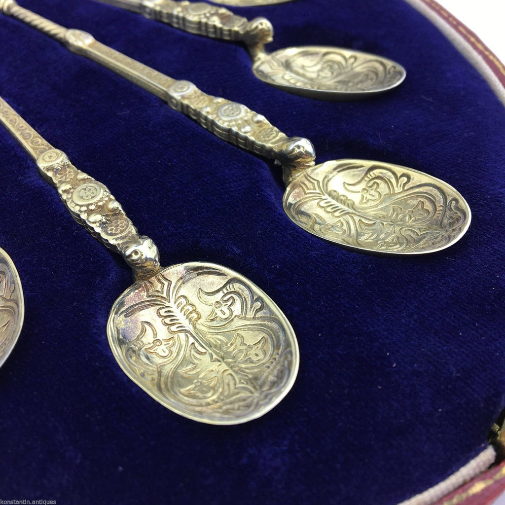 Vintage 1936 gild solid silver anointing spoons set of six Birmingham E&Co