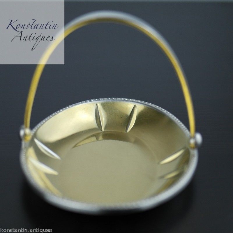 Vintage plata maciza chapado en oro plato de caramelo ruso URSS 875 c.1927-1953