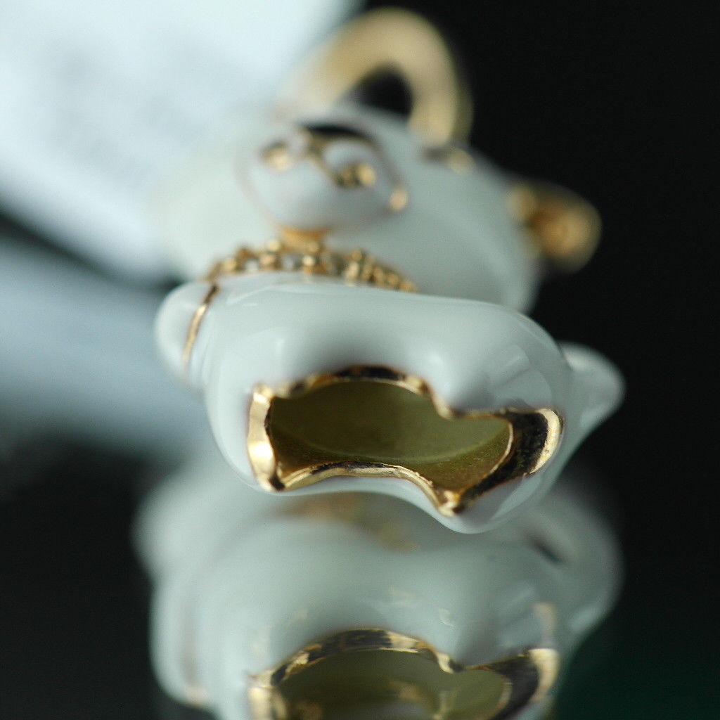 Gold Plated Sterling silver pendant white Enamel Cat with encrusted collar band