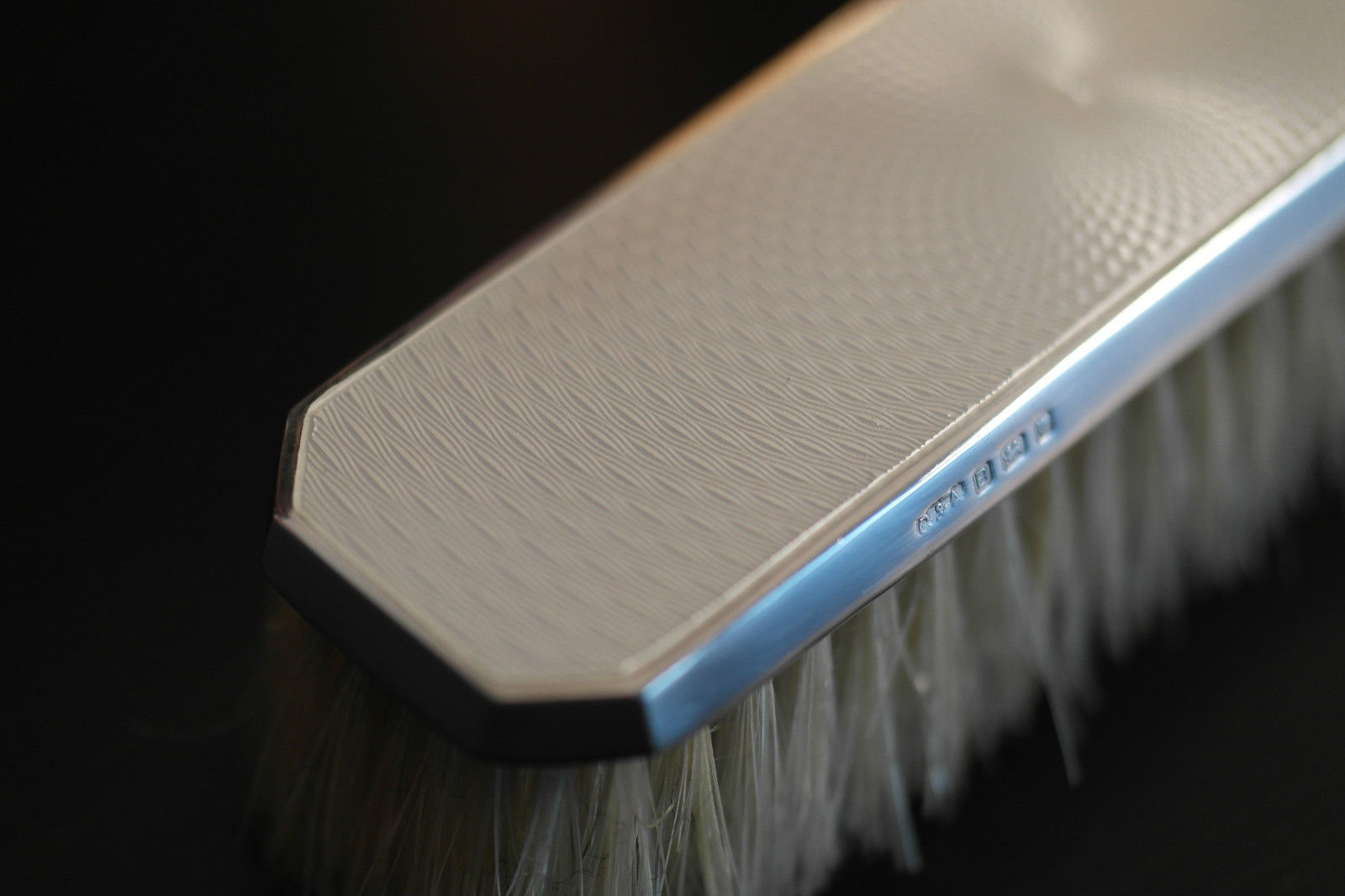 Vintage 1937 solid silver guilloche enamel brush London Antique Collett&Anderson