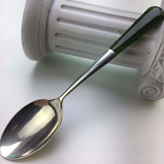 Antique sterling silver spoon with green Jade handle
