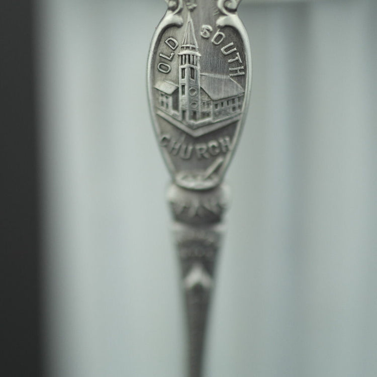 Antique sterling silver spoon picture The Boston Hub USA Old South Church 1775